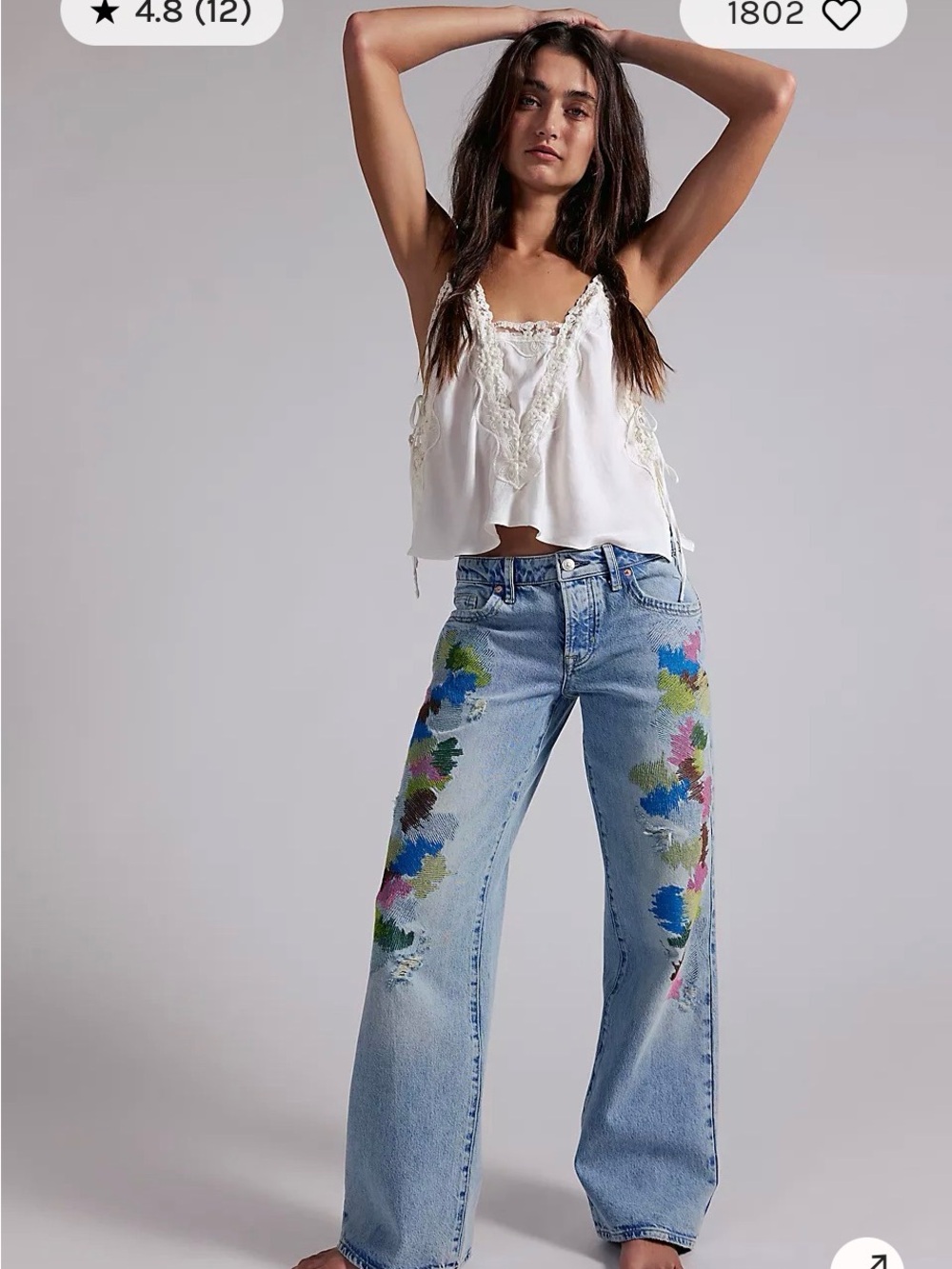 We The Free Light Blue Paint-Splash Wide Leg Jeans